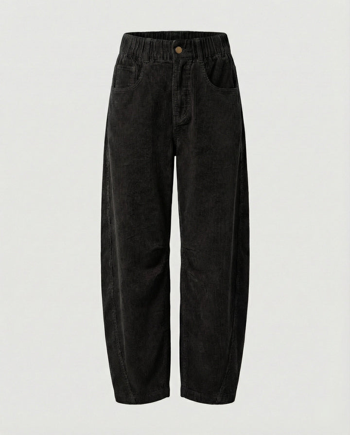 Eudora – Women's Barrel-Leg Corduroy-Look Pants with Elastic Waist
