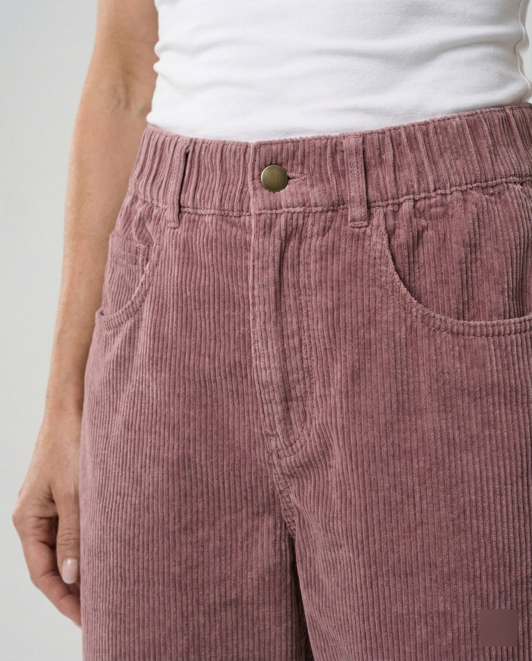 Eudora – Women's Barrel-Leg Corduroy-Look Pants with Elastic Waist