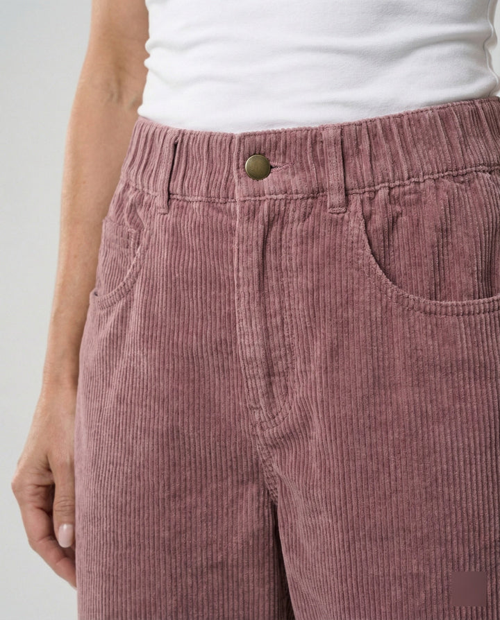 Eudora – Women's Barrel-Leg Corduroy-Look Pants with Elastic Waist