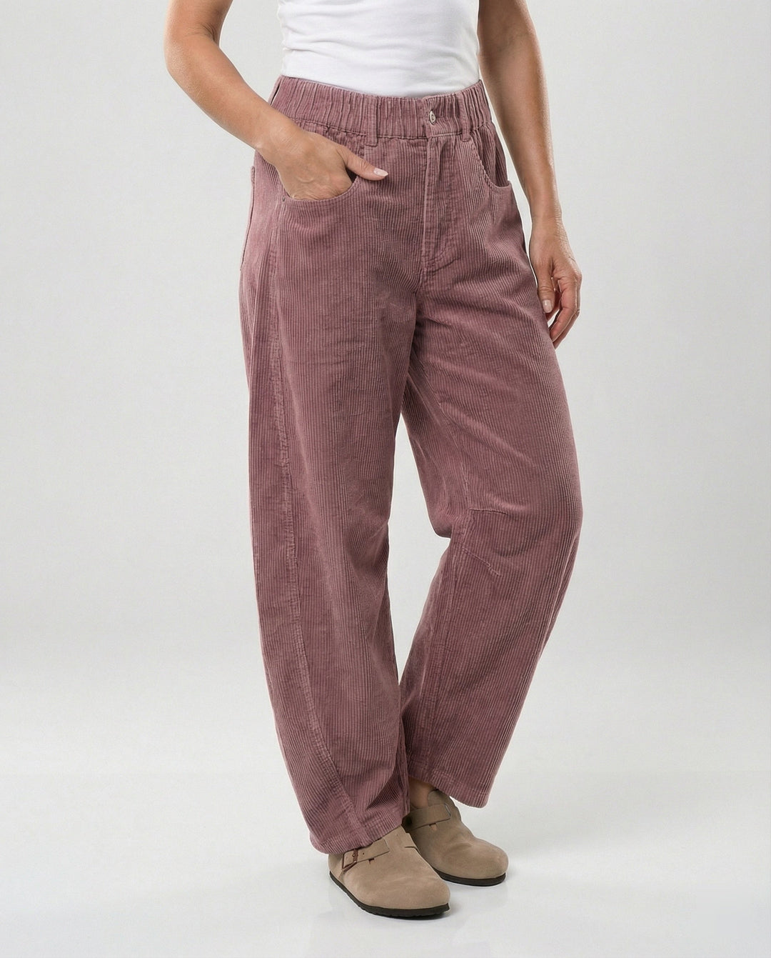 Eudora – Women's Barrel-Leg Corduroy-Look Pants with Elastic Waist