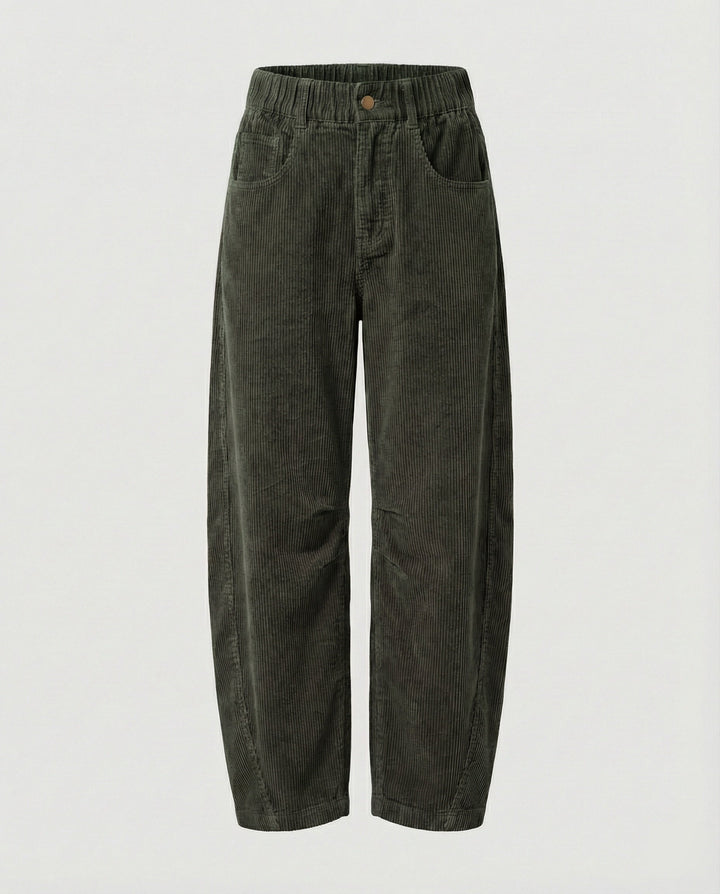 Eudora – Women's Barrel-Leg Corduroy-Look Pants with Elastic Waist
