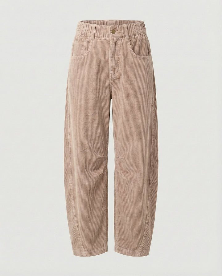 Eudora – Women's Barrel-Leg Corduroy-Look Pants with Elastic Waist