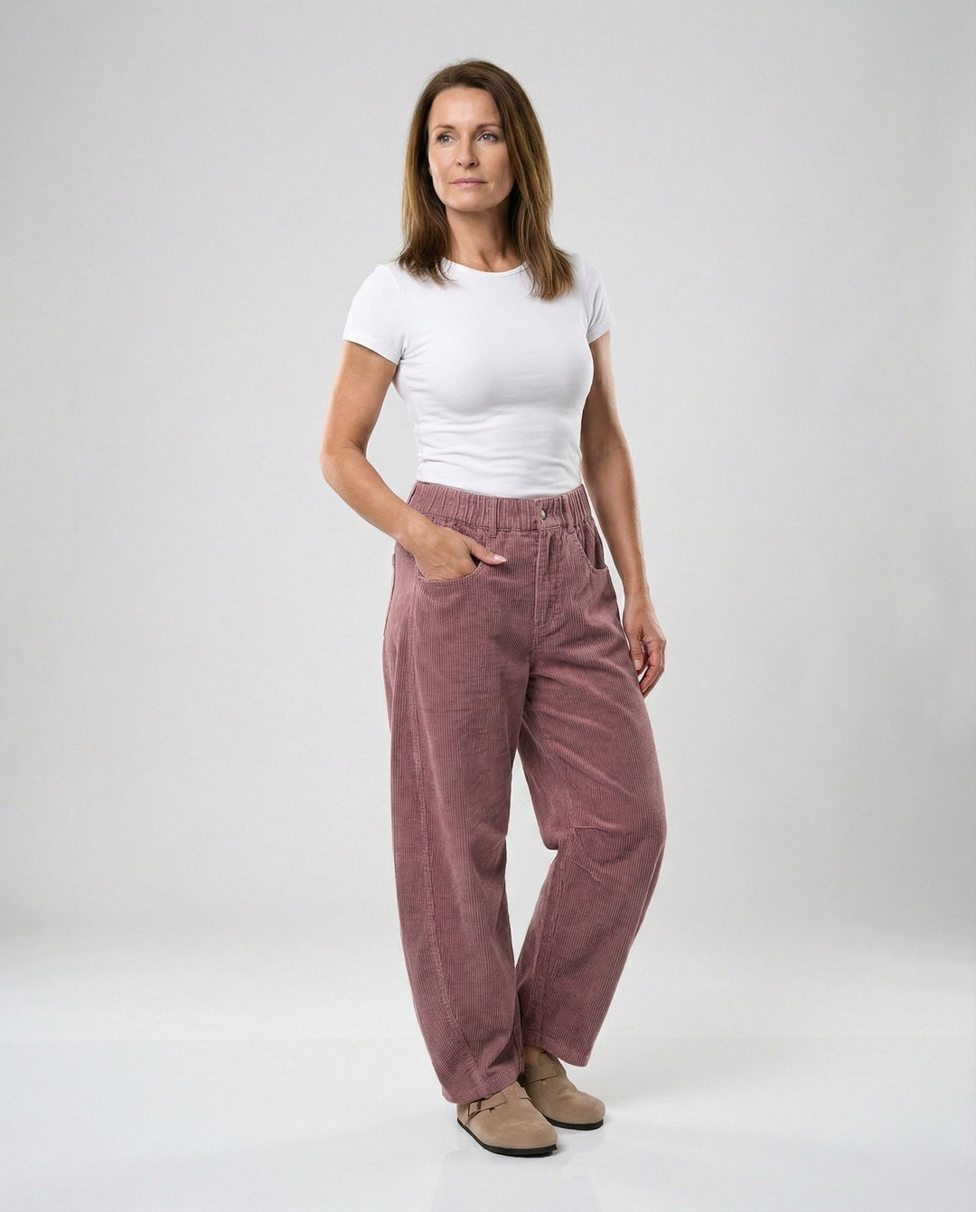 Eudora – Women's Barrel-Leg Corduroy-Look Pants with Elastic Waist