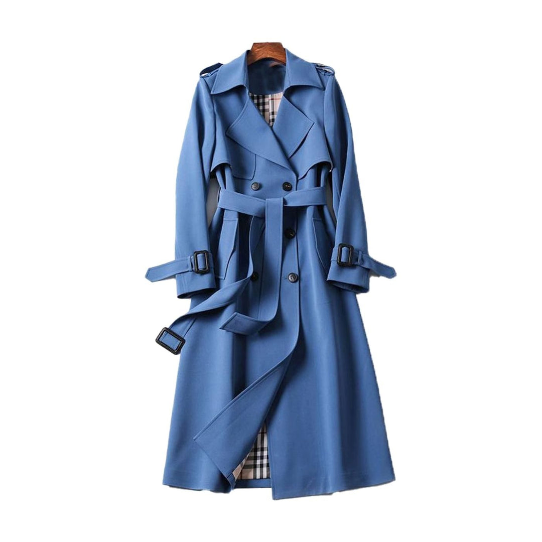 Eva | Women's Double-Breasted Belted Long Trench Coat Plaid-Lined
