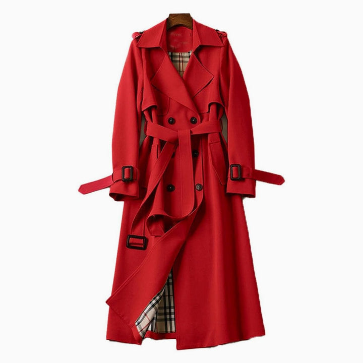 Eva | Women's Double-Breasted Belted Long Trench Coat Plaid-Lined
