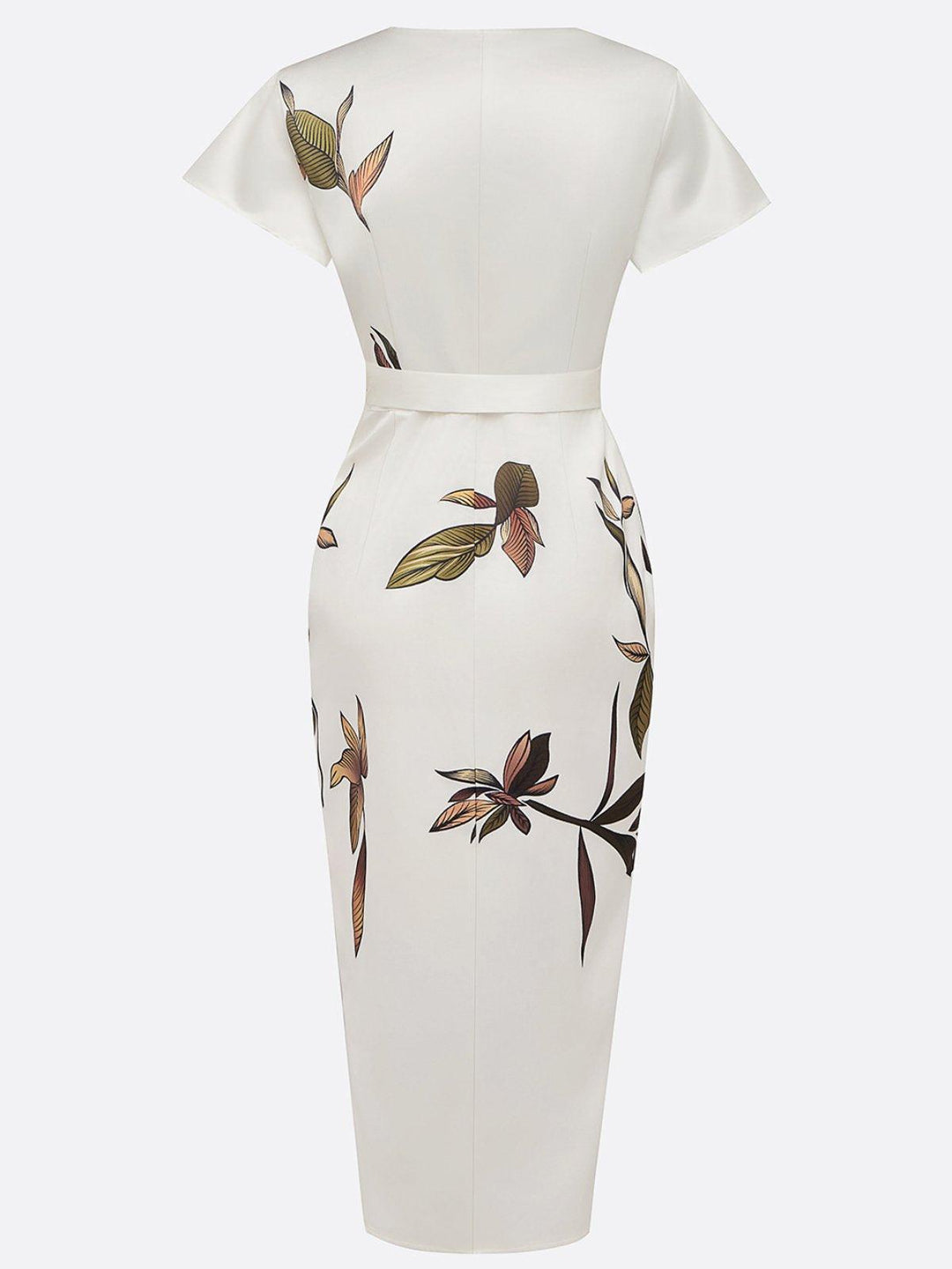 Harriet | Leaf Print Wrap Midi Dress with Tie Belt