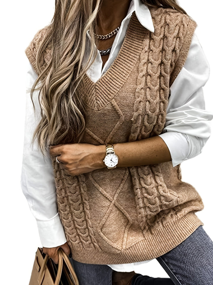 Gwendolen – Cable-Stitch V-Neck Sweater Vest for Women
