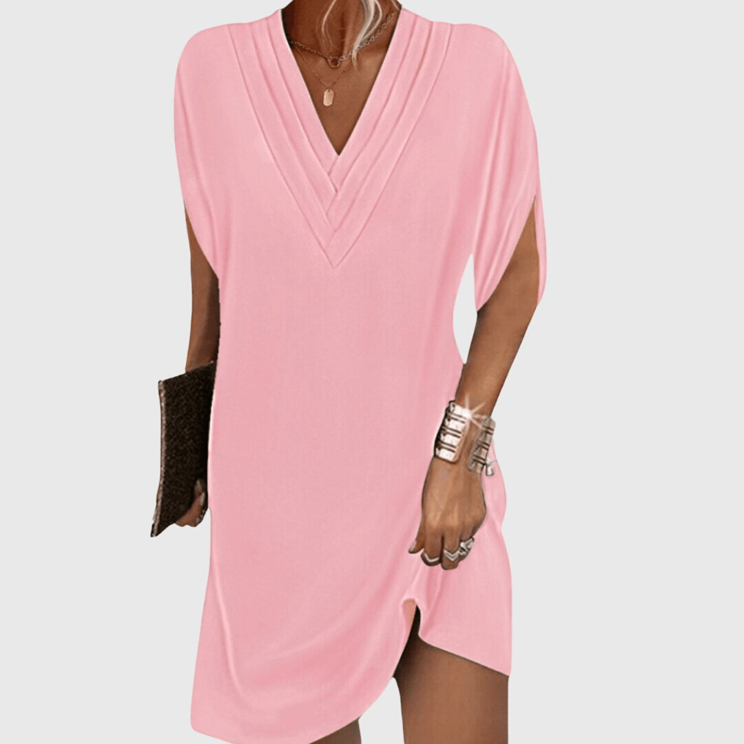 Donna – Flowy V-Neck Midi Dress for Effortless Elegance