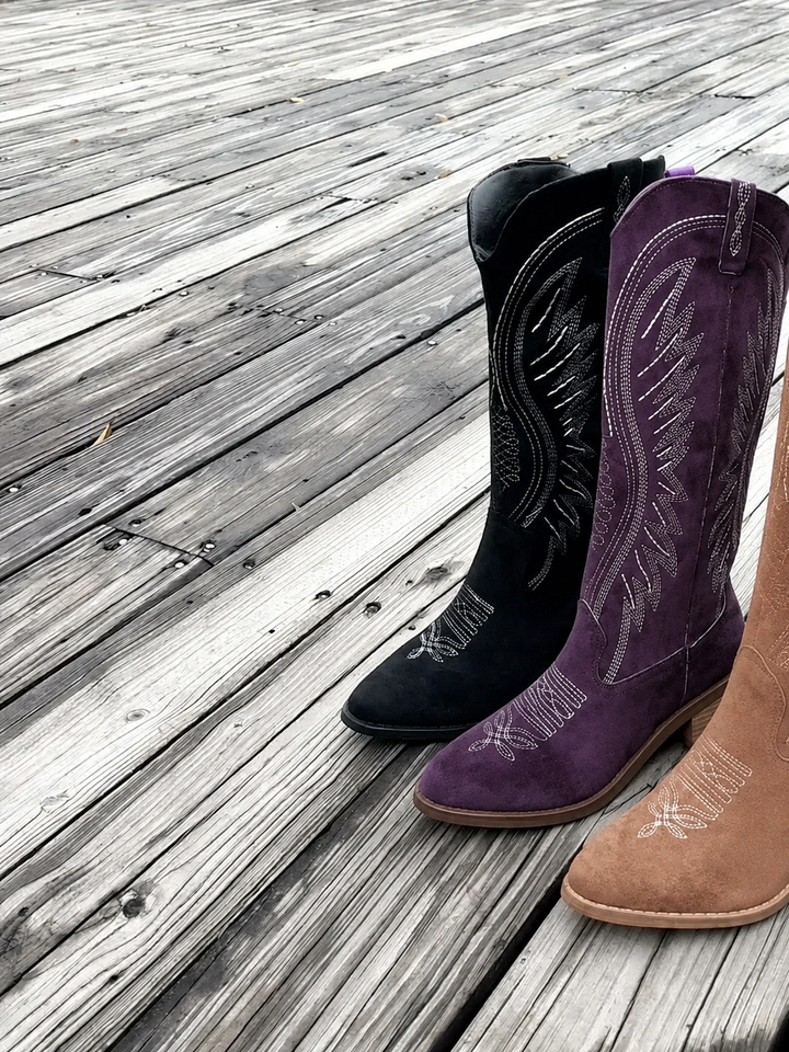 Fabiola – Women's Western Embroidered Suede-Look Cowboy Boots
