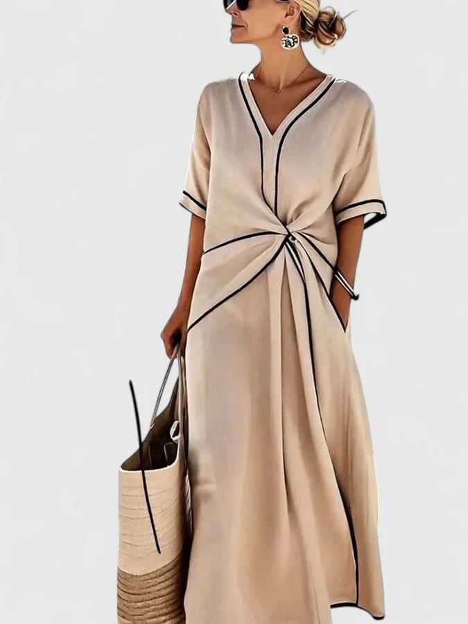Rosalie – V-Neck Summer Maxi Dress with Twist Waist