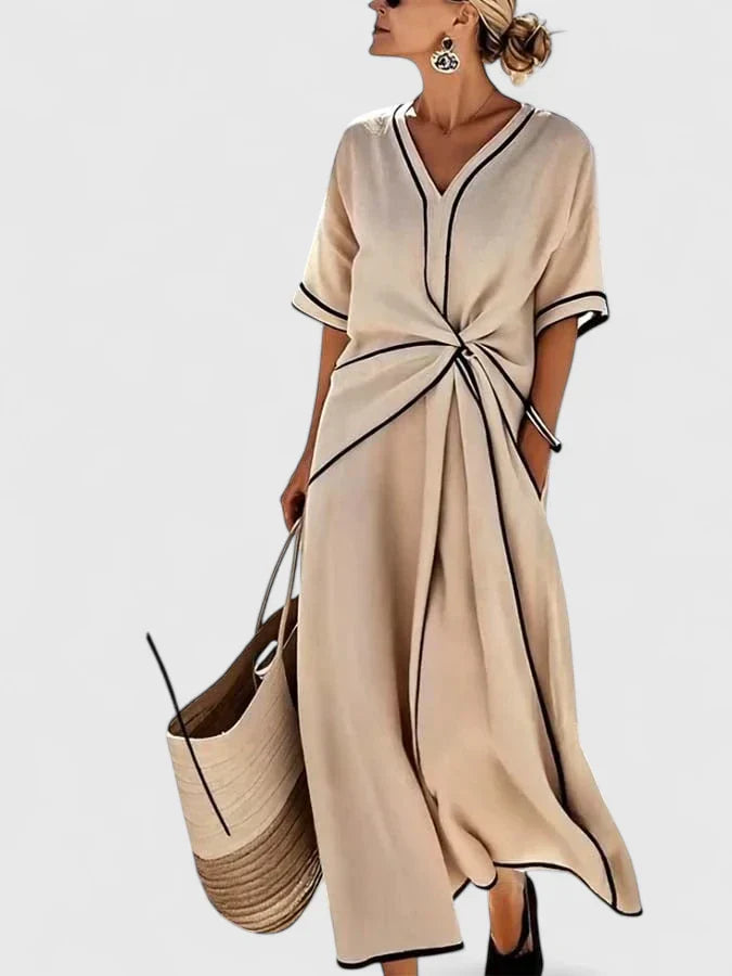Rosalie – V-Neck Summer Maxi Dress with Twist Waist
