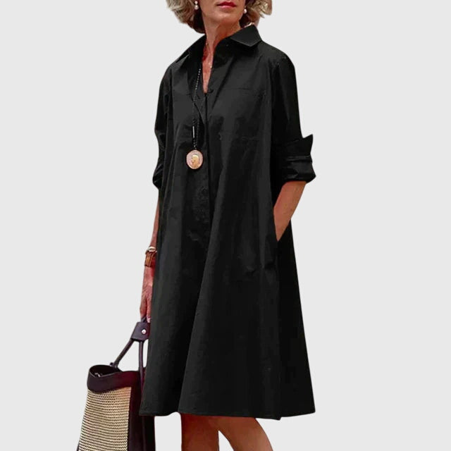 Eliza – Collared Midi Shirt Dress with Pockets