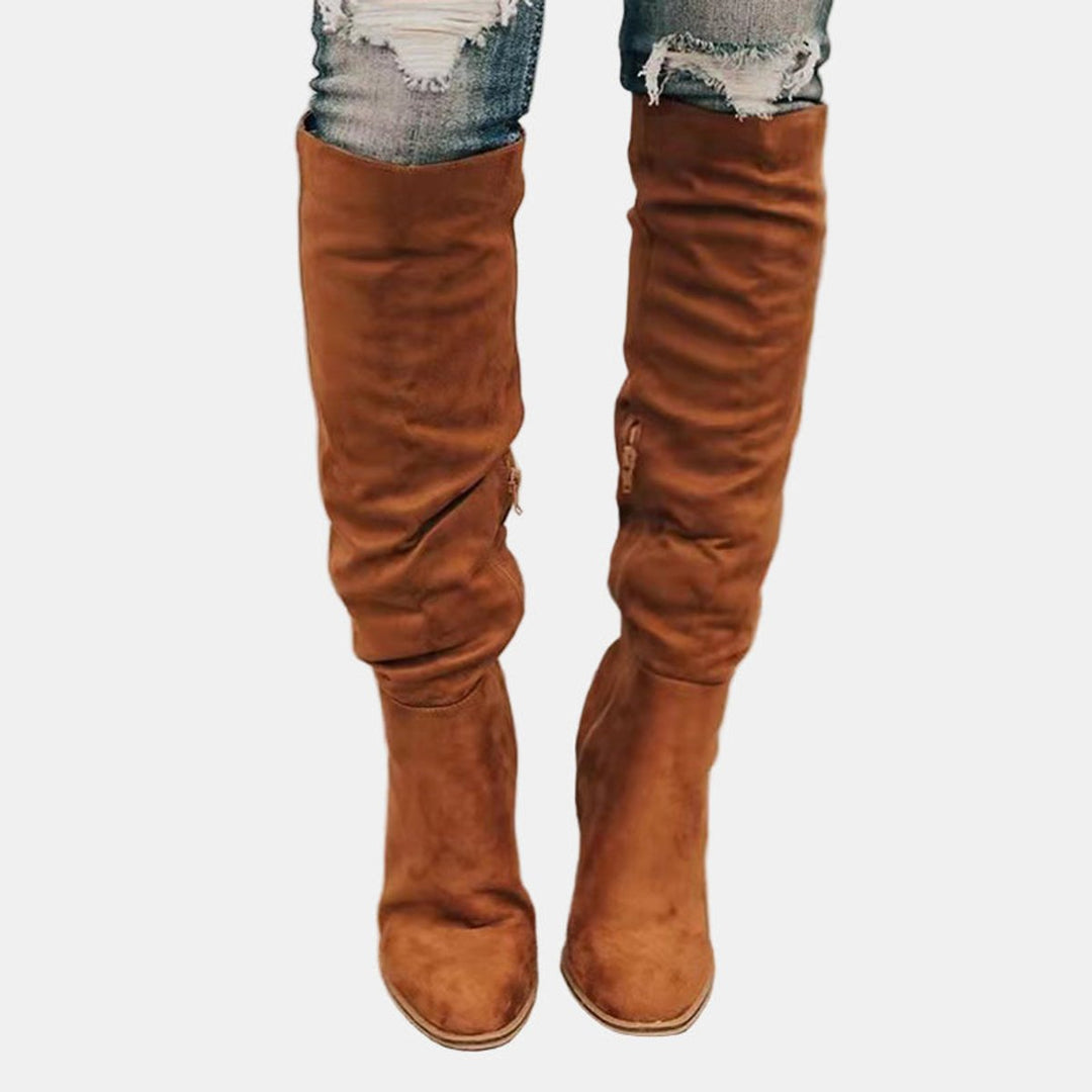 Fernanda – Women's Block Heel Suede-Look Over-the-Knee Boots