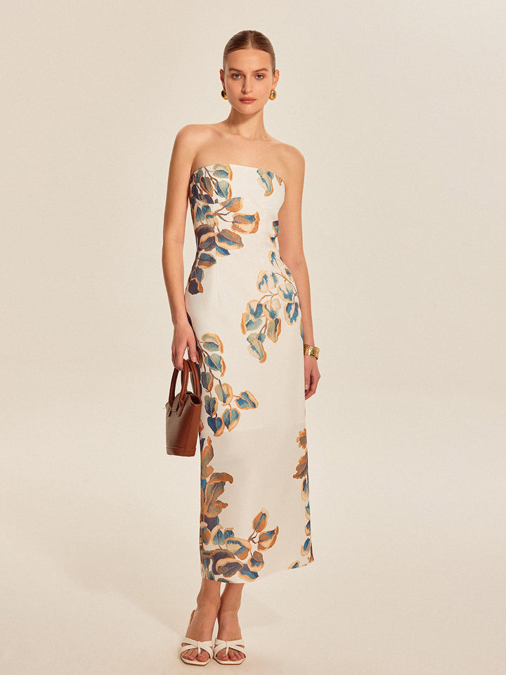 Pearl – Strapless Floral Midi Dress