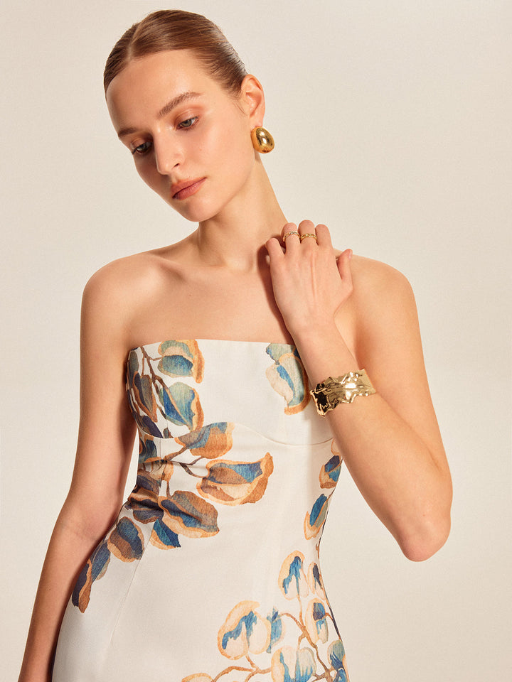 Pearl – Strapless Floral Midi Dress