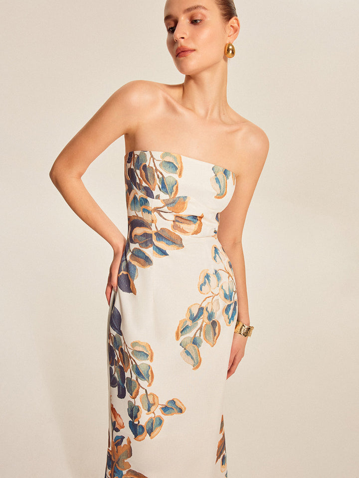 Pearl – Strapless Floral Midi Dress