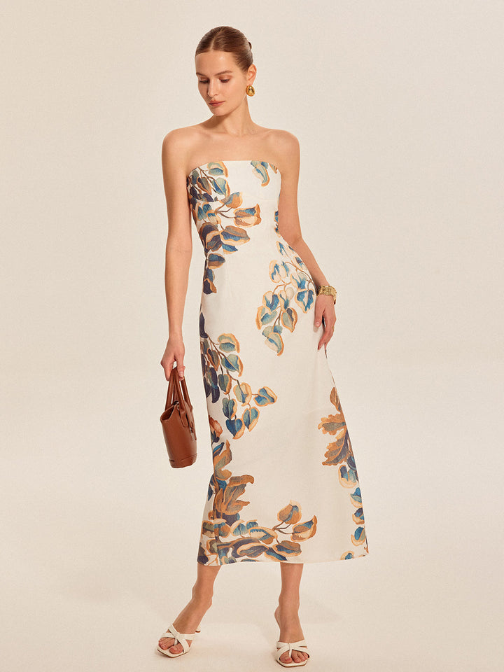 Pearl – Strapless Floral Midi Dress