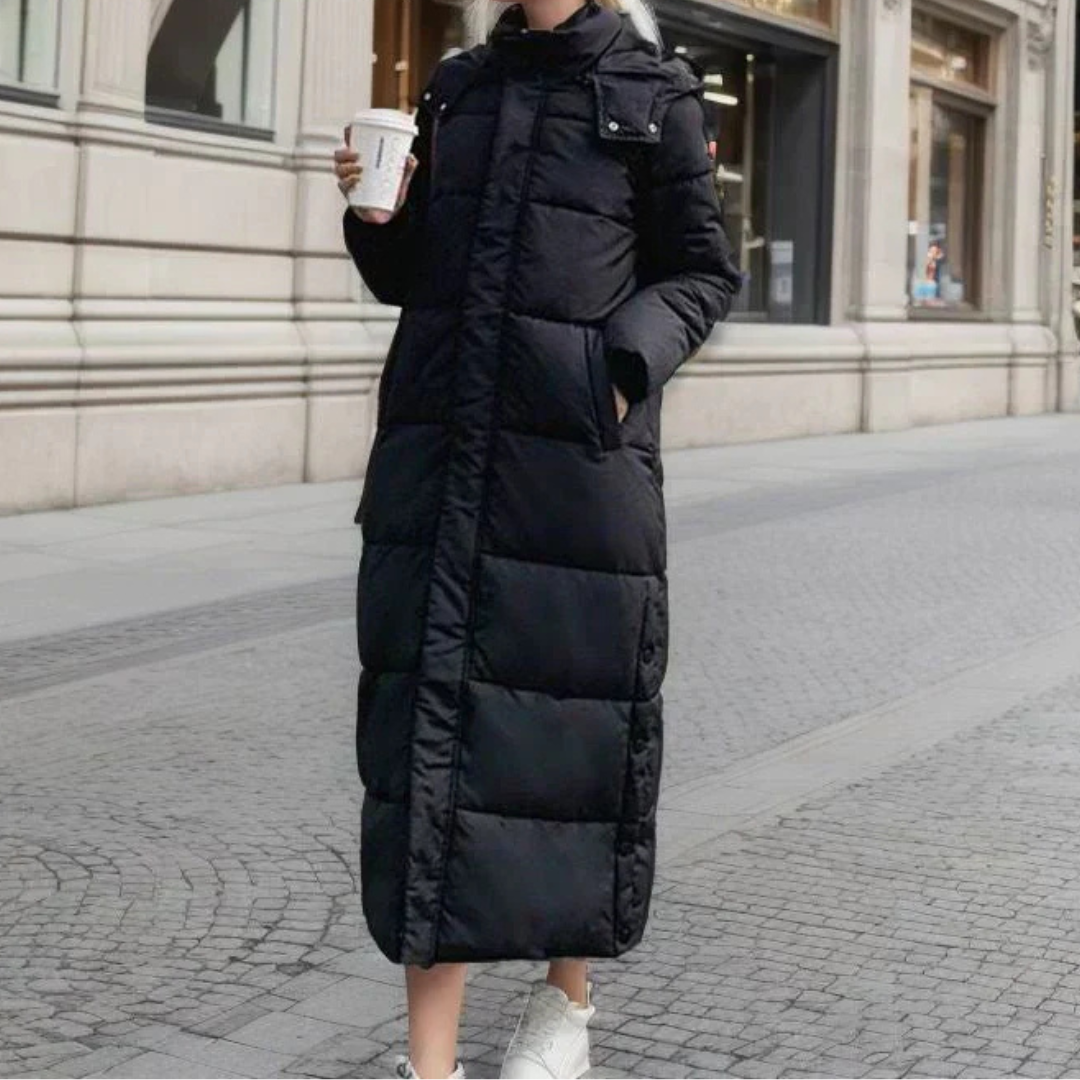 Florinda | Women's Long Puffer Coat – Hooded Winter Jacket - Black - Image 1