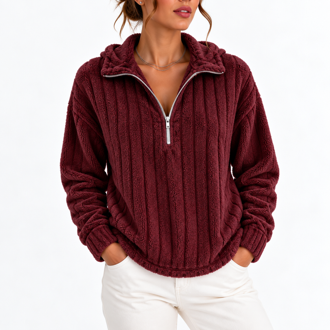 Francesca – Women's Ribbed Plush Half-Zip Pullover