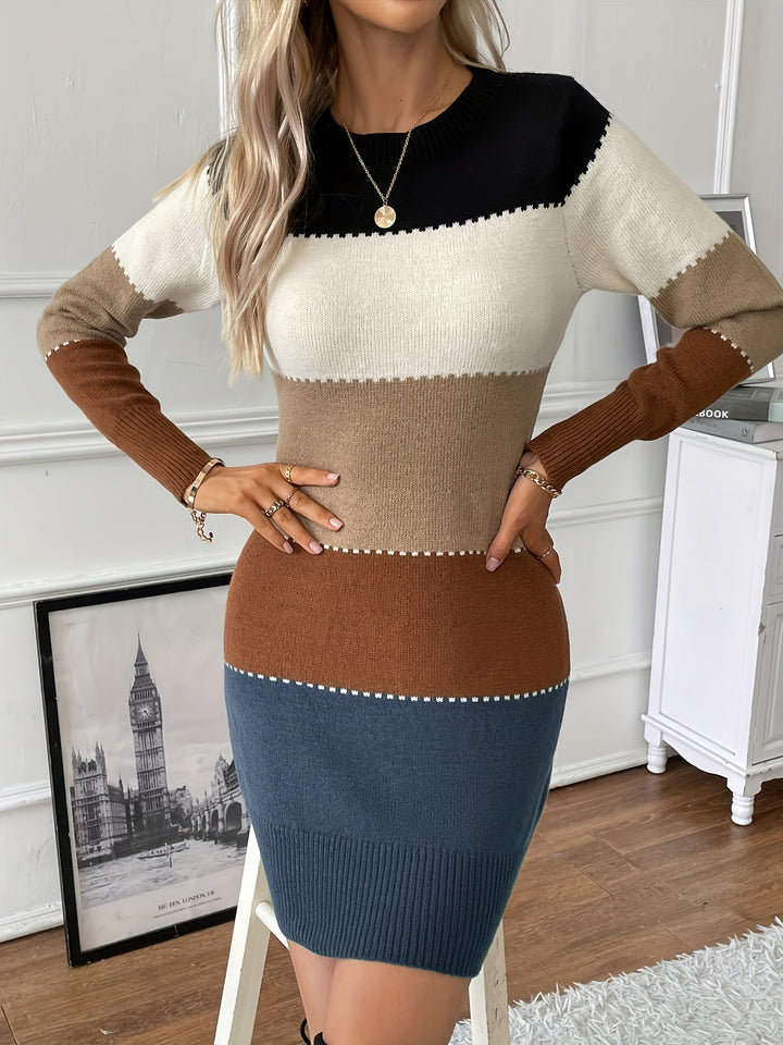 Gemma – Women's Colorblock Long Sleeve Mini Sweater Dress