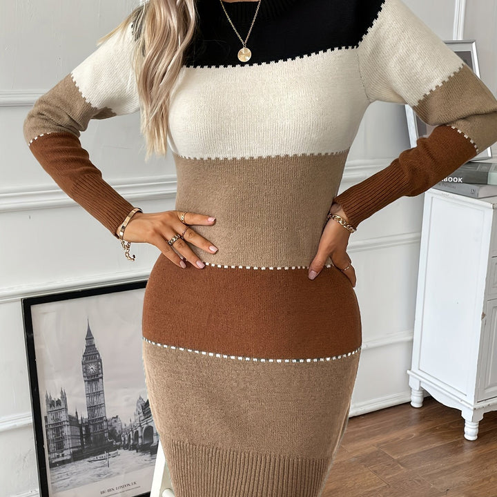 Gemma – Women's Colorblock Long Sleeve Mini Sweater Dress