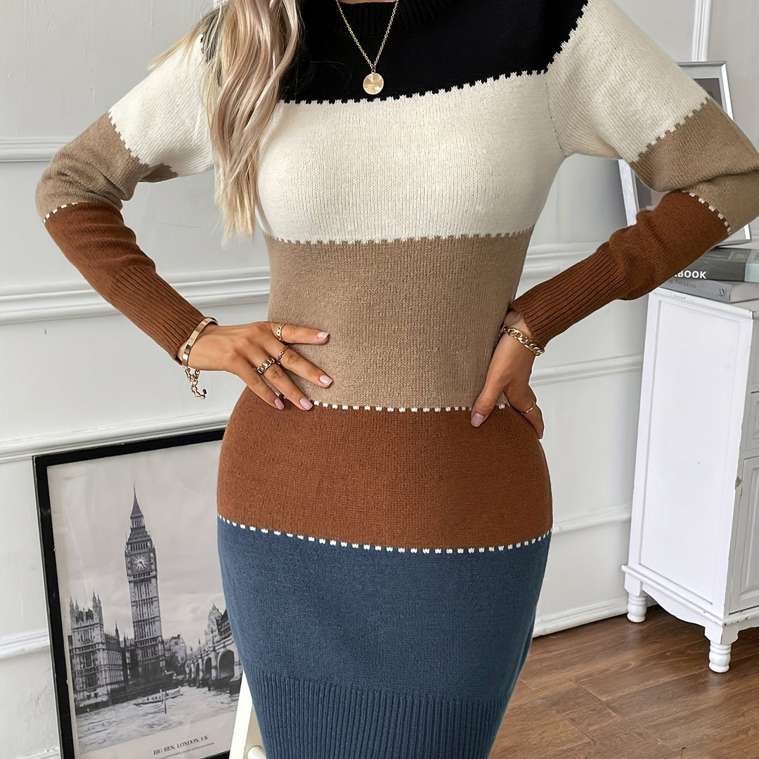 Gemma – Women's Colorblock Long Sleeve Mini Sweater Dress