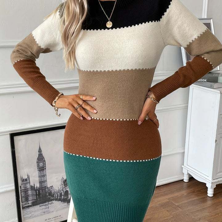 Gemma – Women's Colorblock Long Sleeve Mini Sweater Dress