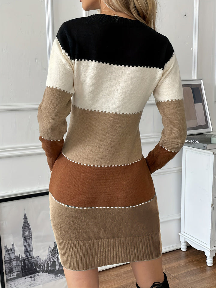 Gemma – Women's Colorblock Long Sleeve Mini Sweater Dress