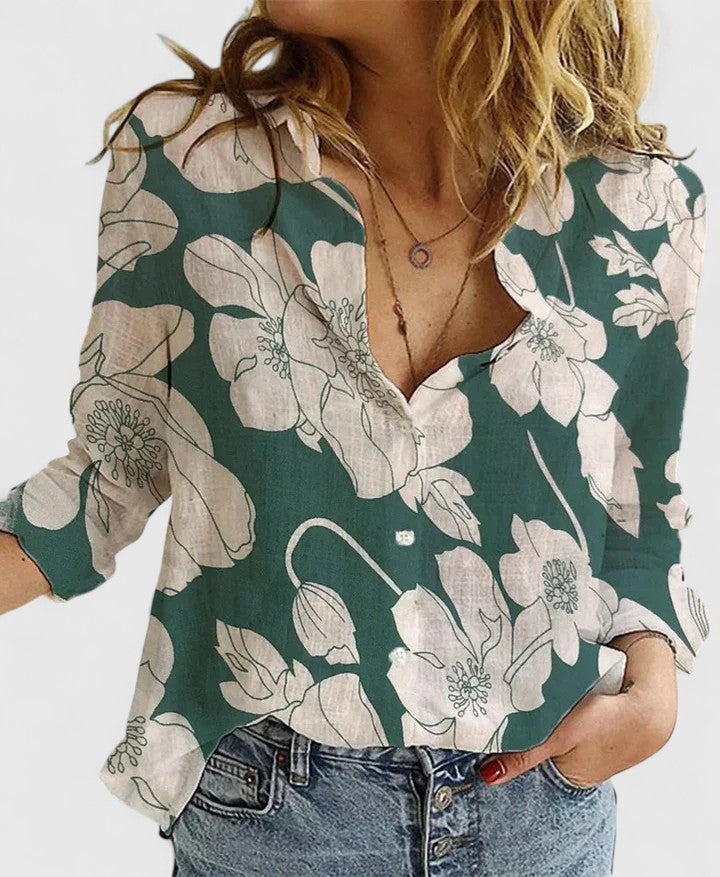 Zoey – Long Sleeve Button Down Blouse with Floral Print