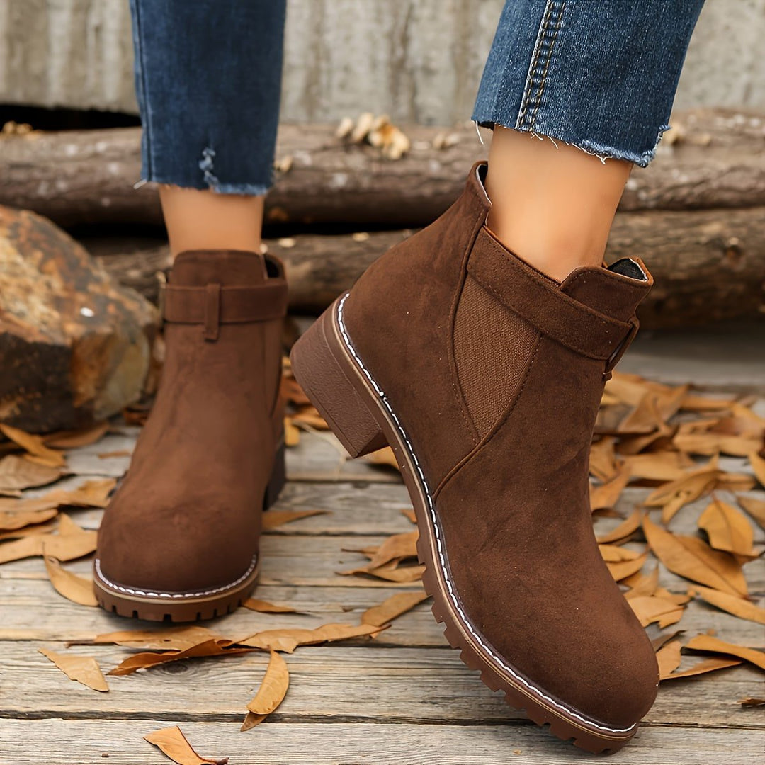 Block Heel Chelsea Ankle Boots with Buckle Strap for Women - View 8