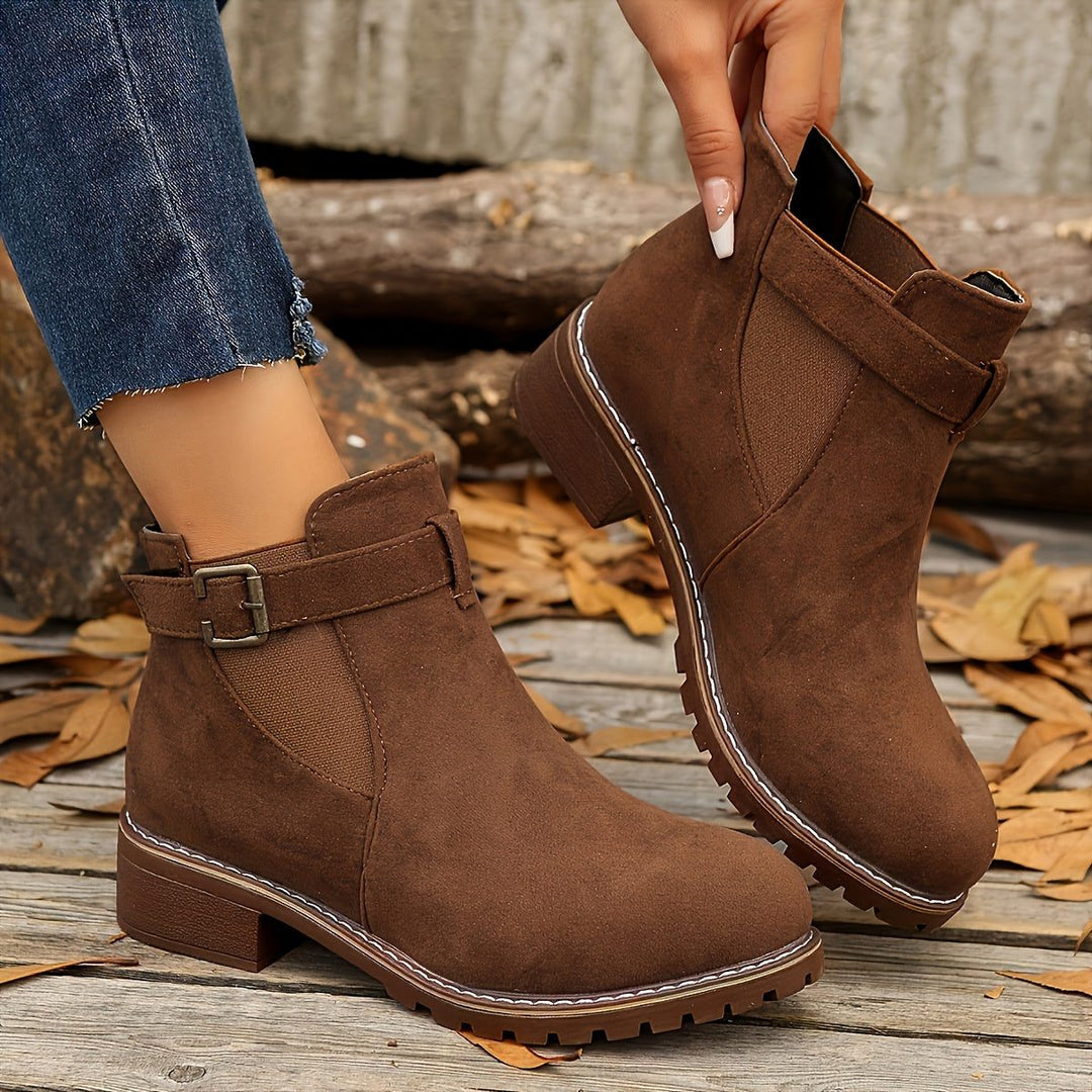 Block Heel Chelsea Ankle Boots with Buckle Strap for Women - View 9