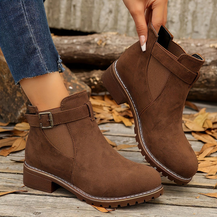 Block Heel Chelsea Ankle Boots with Buckle Strap for Women - View 9