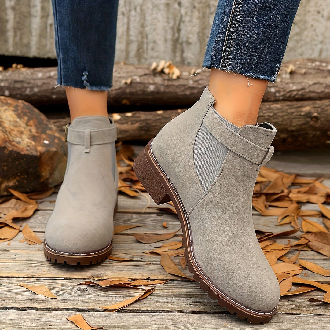 Block Heel Chelsea Ankle Boots with Buckle Strap for Women - View 10