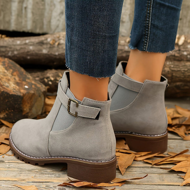 Block Heel Chelsea Ankle Boots with Buckle Strap for Women - View 12