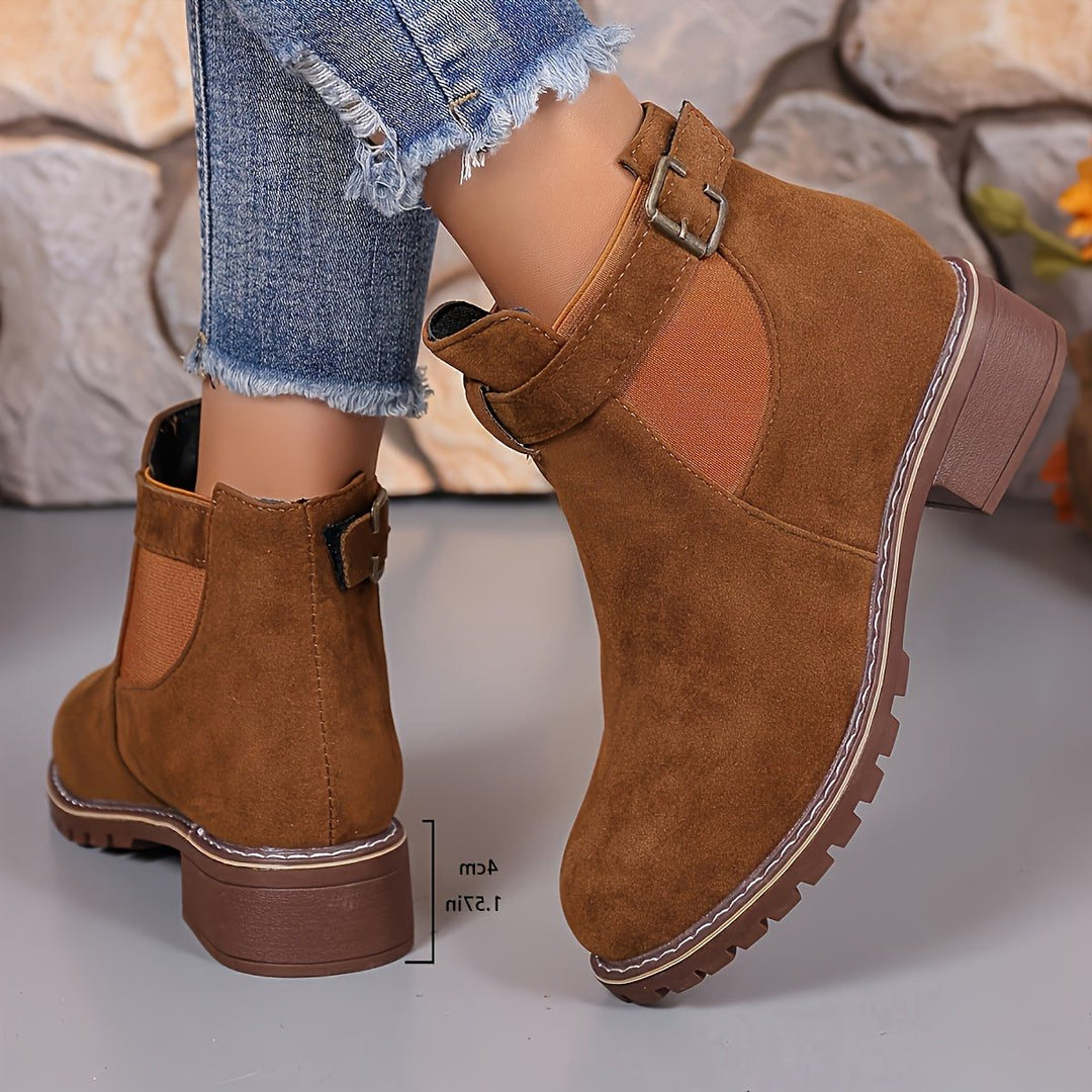 Block Heel Chelsea Ankle Boots with Buckle Strap for Women - View 14