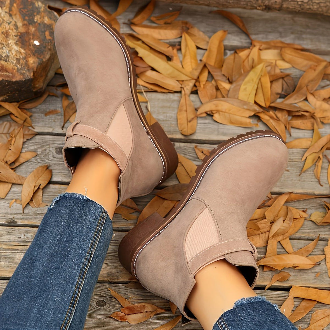 Block Heel Chelsea Ankle Boots with Buckle Strap for Women - Light Pink