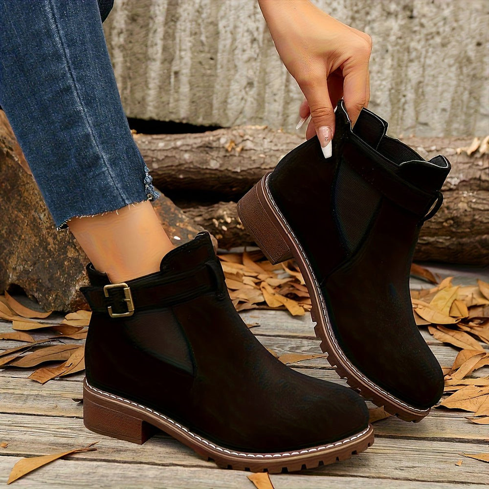 Block Heel Chelsea Ankle Boots with Buckle Strap for Women - View 2