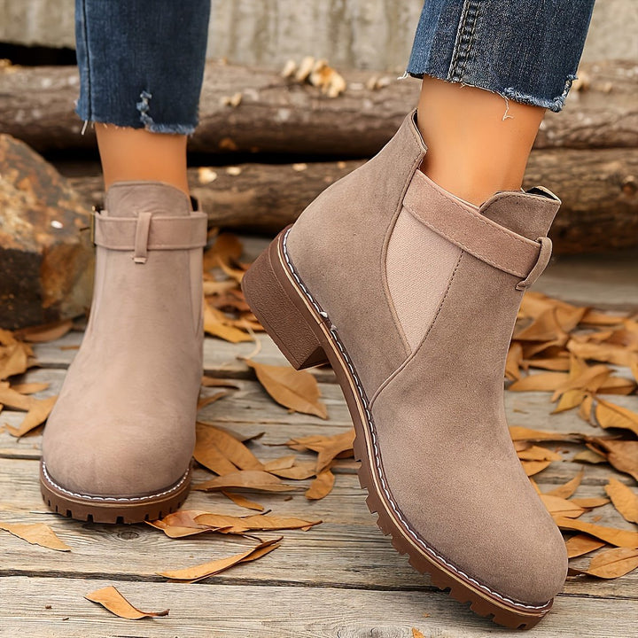 Block Heel Chelsea Ankle Boots with Buckle Strap for Women - View 7