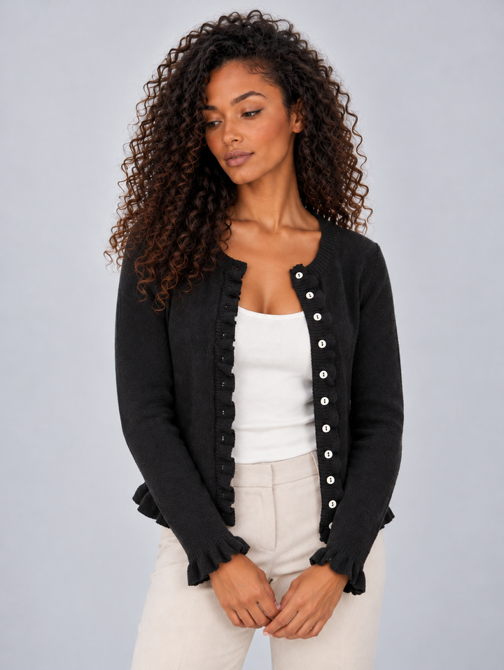 Goldie – Women's Ruffle Hem Button-Front Cardigan
