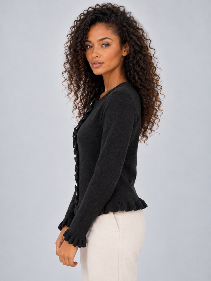 Goldie – Women's Ruffle Hem Button-Front Cardigan