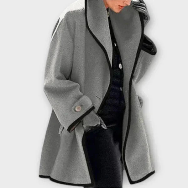 Linda – Contrast-Trim Swing Coat with Shawl Collar