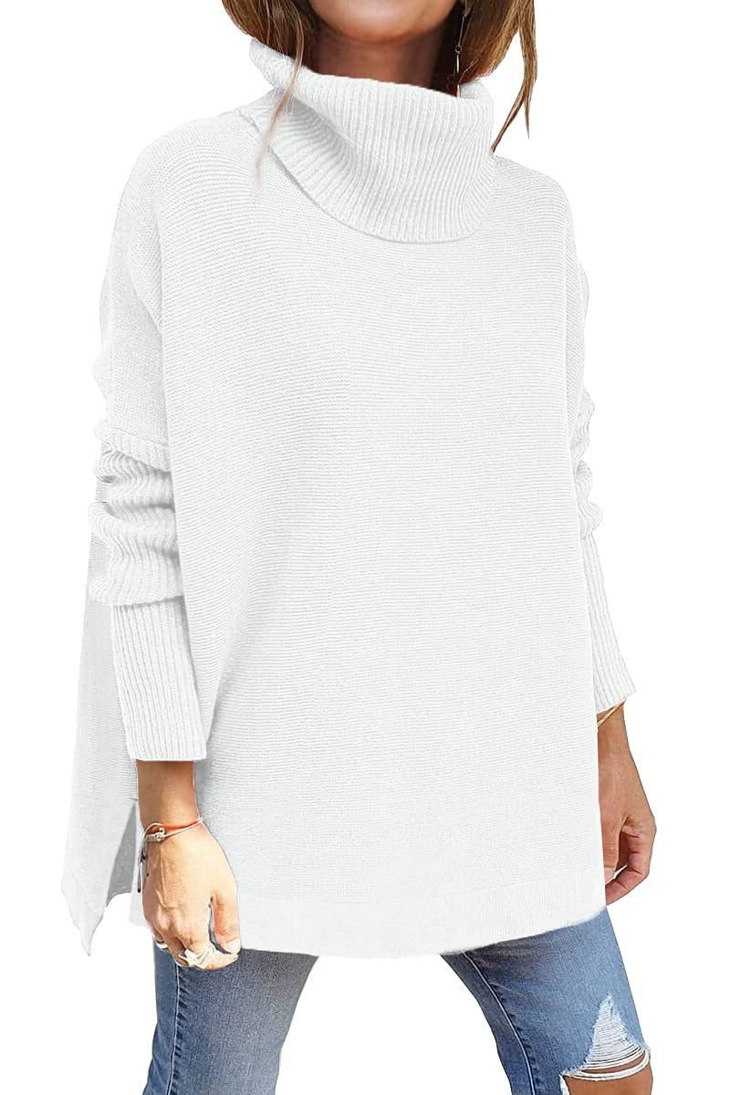 Oversized Roll Neck Jumper for Women - White