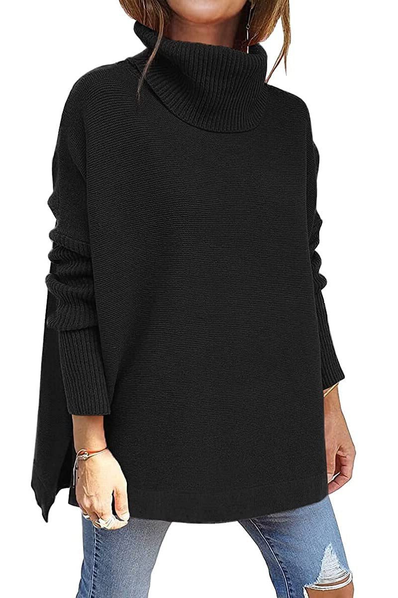 Oversized Roll Neck Jumper for Women - Black