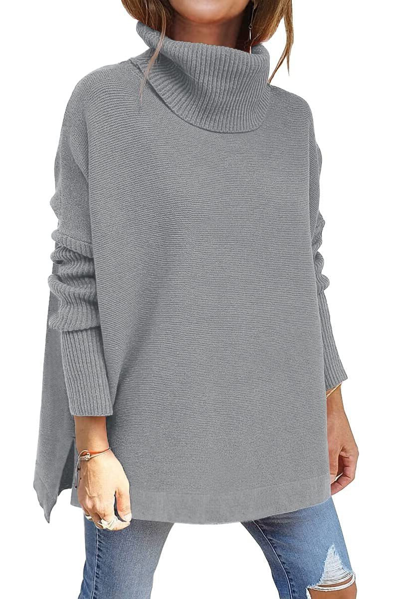 Oversized Roll Neck Jumper for Women - Grey