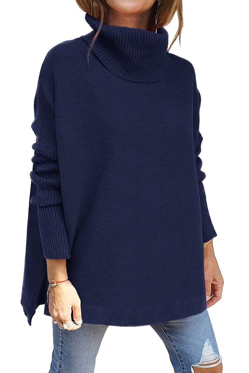 Oversized Roll Neck Jumper for Women - Blue