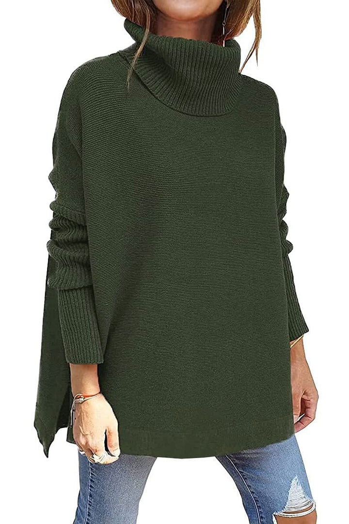 Oversized Roll Neck Jumper for Women - Green