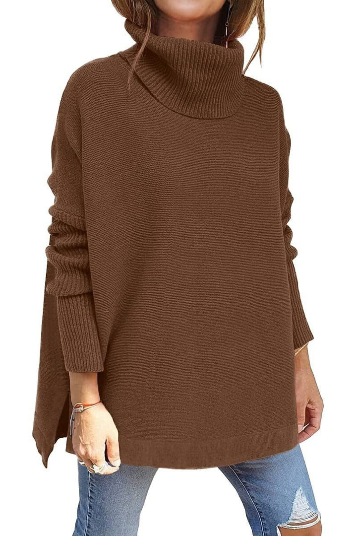 Oversized Roll Neck Jumper for Women - Dark Brown