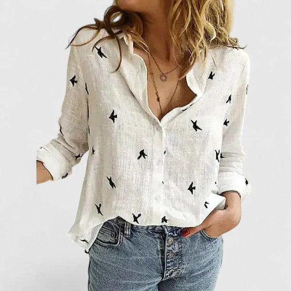 Zoey – Long Sleeve Button Down Blouse with Floral Print