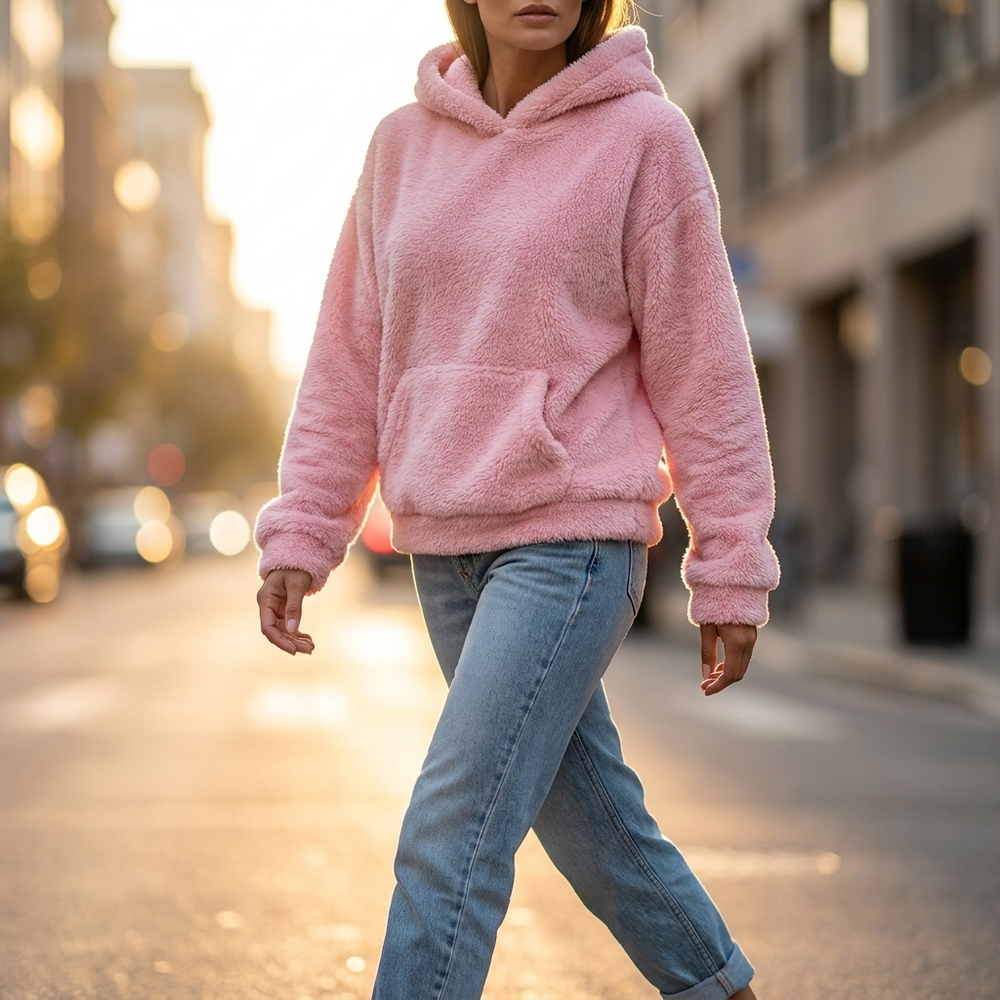 Harlow Fuzzy Fleece Hoodie - Pink