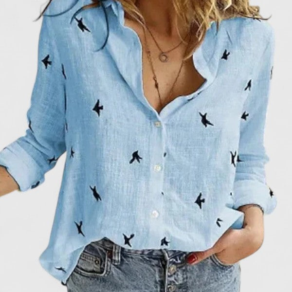Zoey – Long Sleeve Button Down Blouse with Floral Print